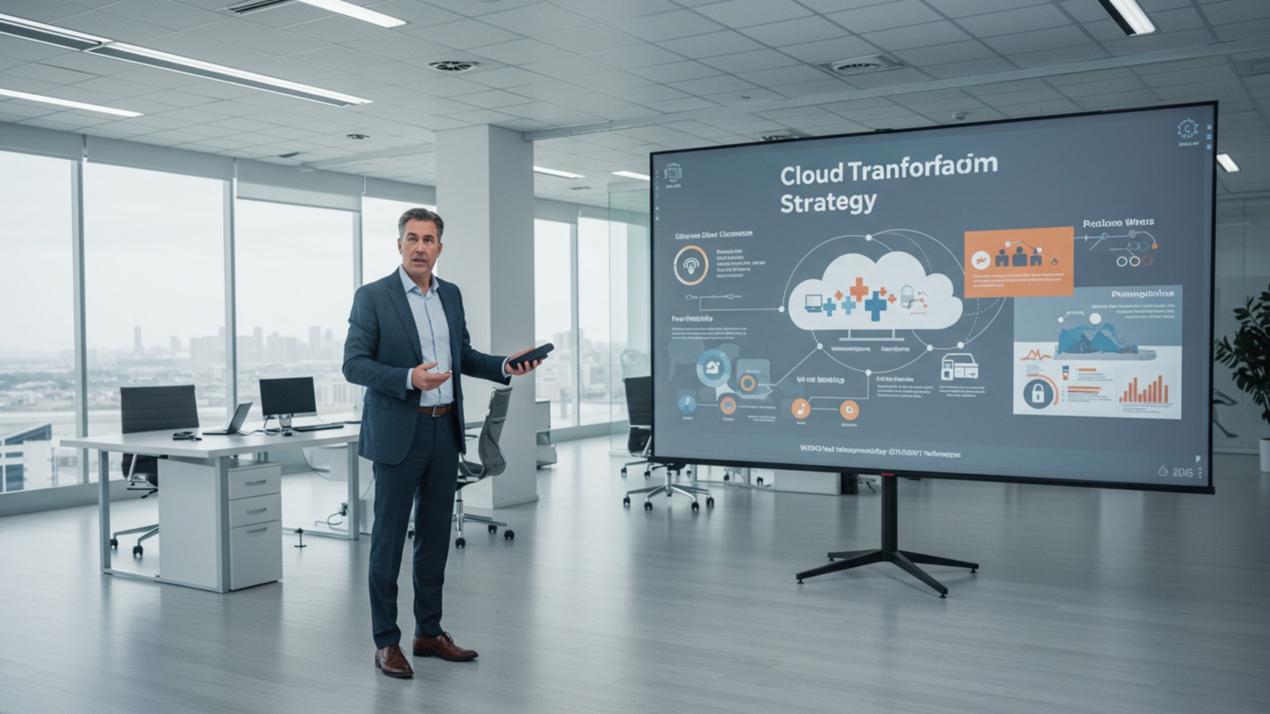 Download CIO Presenting Cloud-First IT Strategy – 100 AI-Generated 4K JPGs (Royalty-Free)