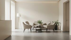 Corporate style reception or waiting area with chairs, coffee table, and soft. pixlelo.com Variation 85