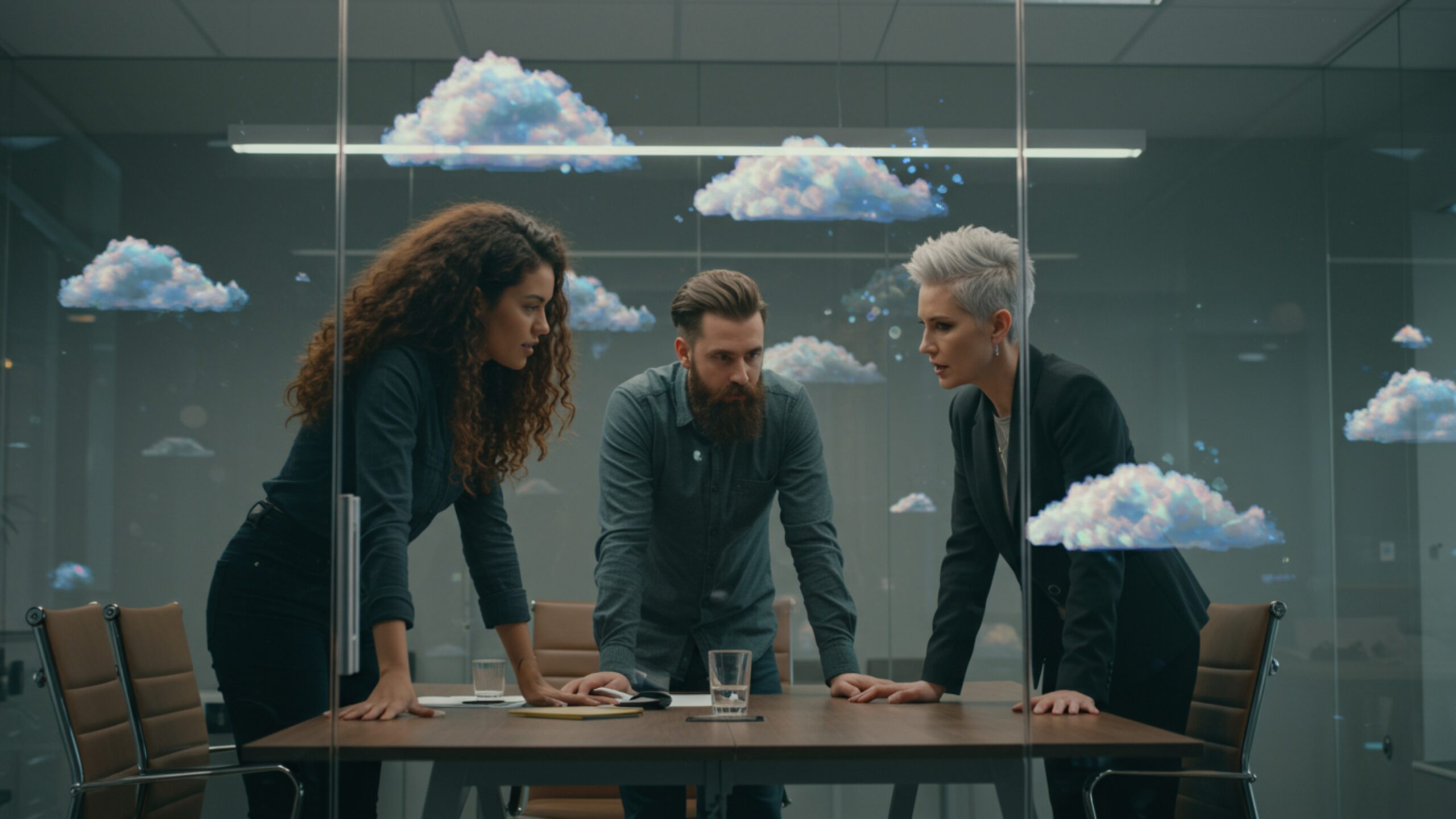 Download Business Meeting with Cloud Tech Discussion – 100 AI-Generated 4K JPGs (Royalty-Free)