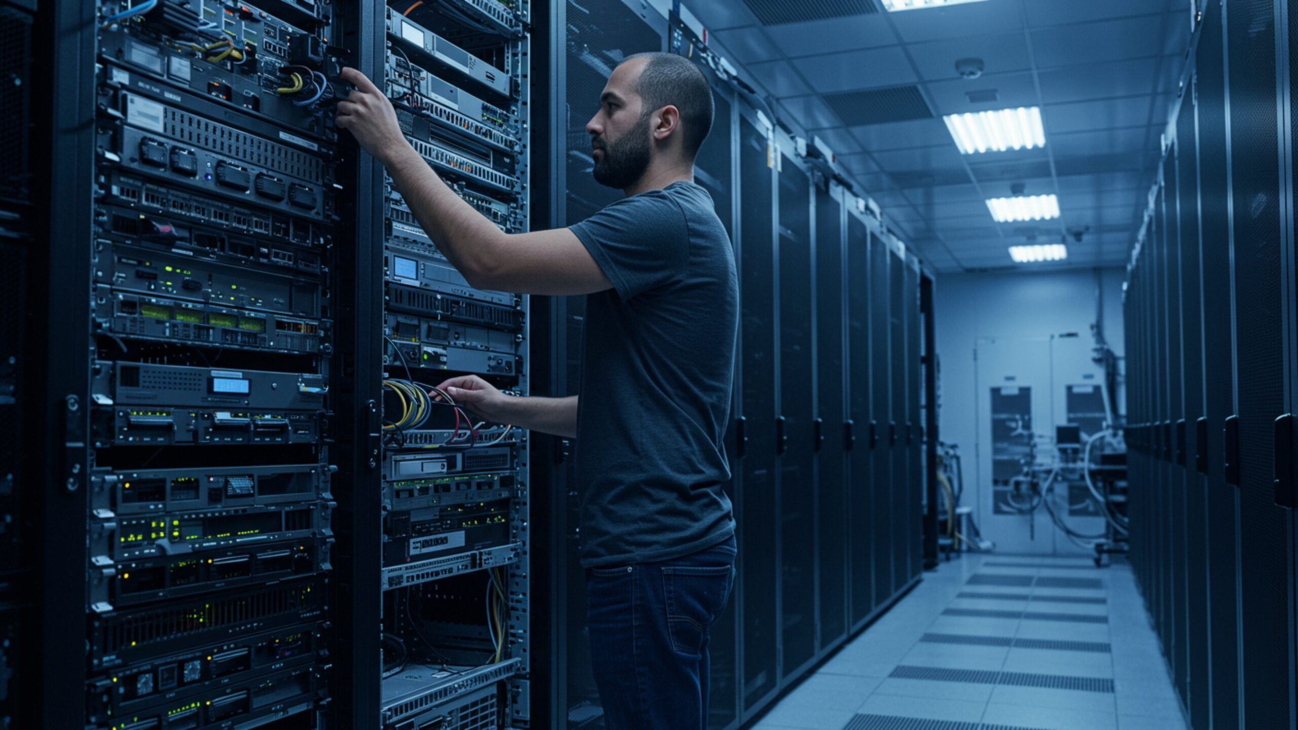 Download Engineer Configuring Server Rack in Data Center – 100 AI-Generated 4K JPGs (Royalty-Free)