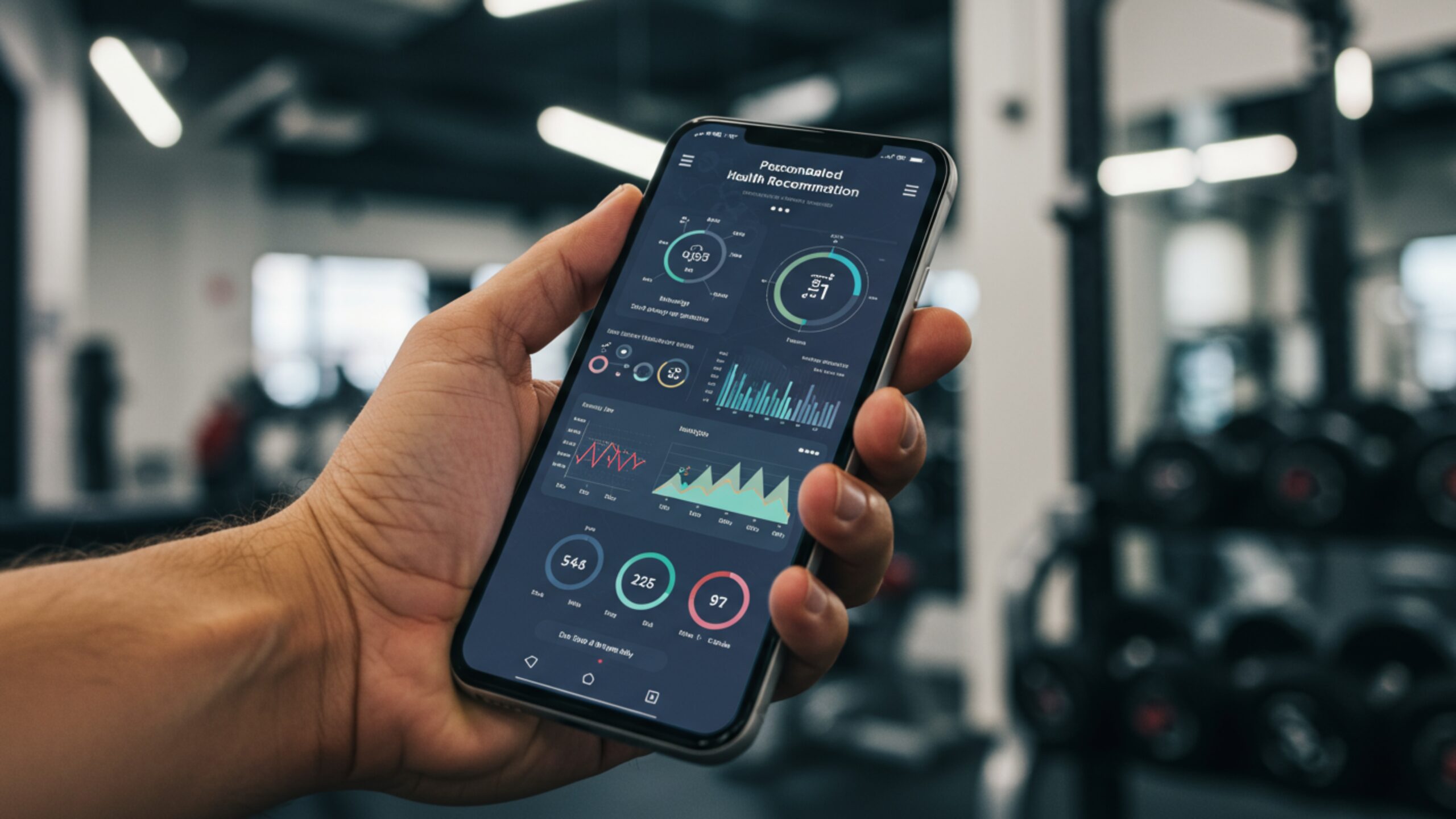 Download AI Health App in Gym 4K Images – 100 Cinematic 4K JPGs (Royalty-Free)